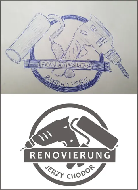 Logo Renovierung Jerzy Chodor: wiertarka i wałek w okręgu